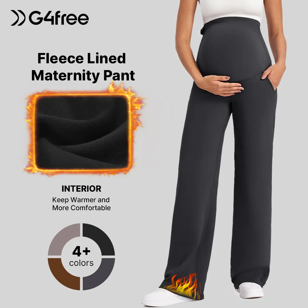 G4Free Fleece Lined Maternity Yoga Pants Over The Belly Stretchy Wide Leg Warm Pregnancy Work Trousers with Pockets G4Free Fleece Lined Maternity Yoga Pants Over The Belly Stretchy Wide Leg Warm Pregnancy Work Trousers with Pockets