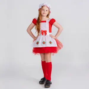 Strawberry Ballerina Costume For Kids - Red & White Dress with Apron and Hat – Perfect for Halloween, Pretend Play Fun, Theme Party & Cosplay Costume Party Tutu
