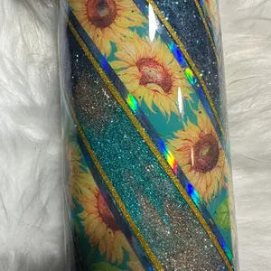 Sunflower glitter stainless steel tumbler || handmade with love