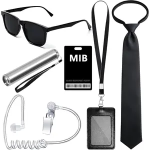 Agent Costume Secret Service Costume Set Spy Costume Accessories for Halloween Men Women Black Outfit