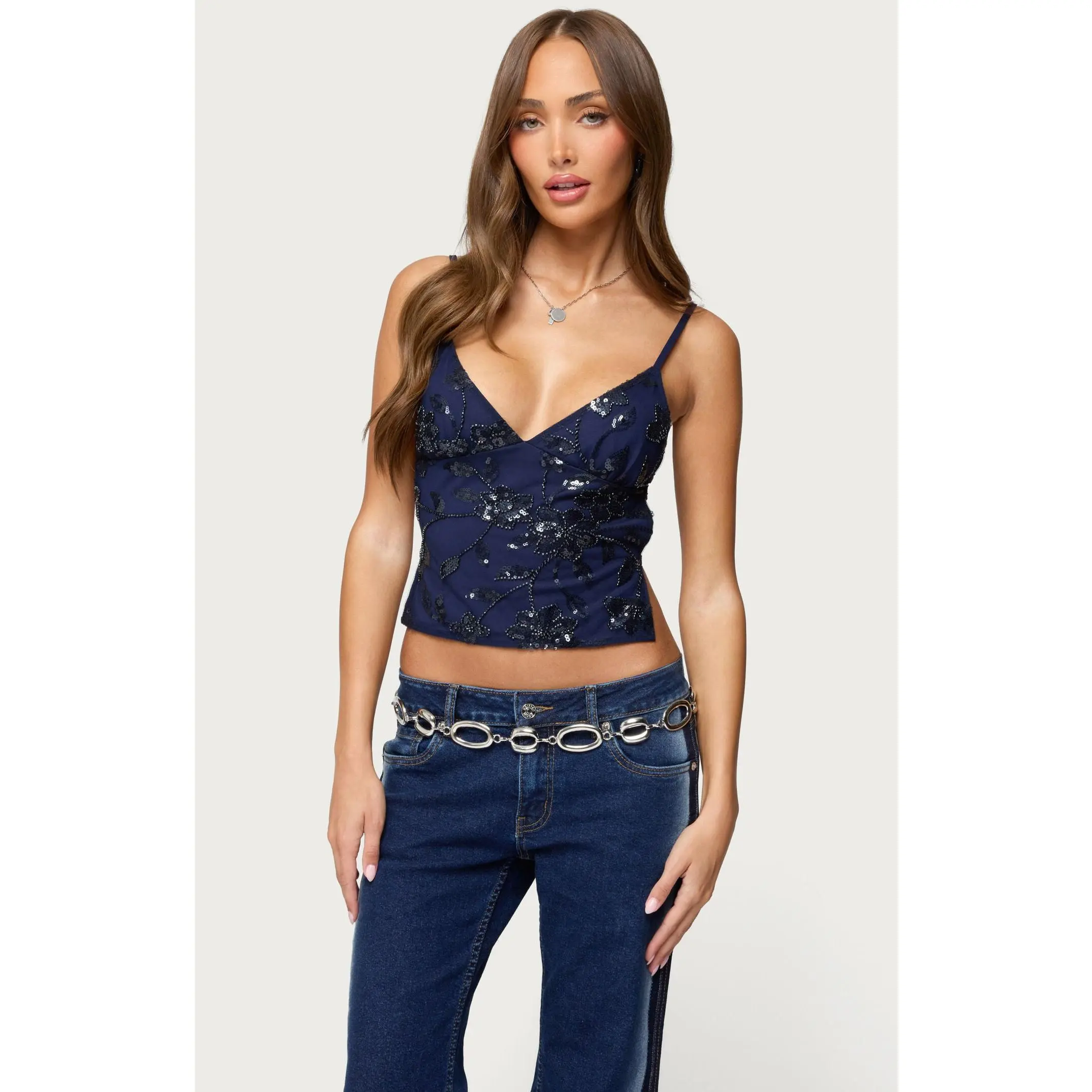Edikted Women's Pia Sequin Floral Backless Top