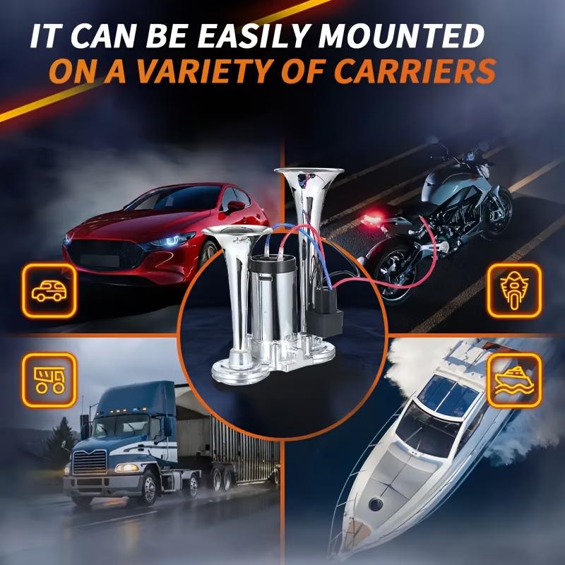 12V 130DB Dual Trumpet Air Horn Kit – Zinc Alloy Chrome, Super Loud with Compressor – Universal for Car/Truck/SUV/Boat/Motorcycle