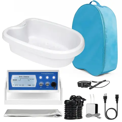 Aluminium Durable Salon Ionic Foot Bath Detox Machine, 3-in-1 Home Use Detox Foot Soaker Tub System with Wrist Strap, Far Infrared Waistbelt, Array and 2 Pads (Blue), Detoxifies
