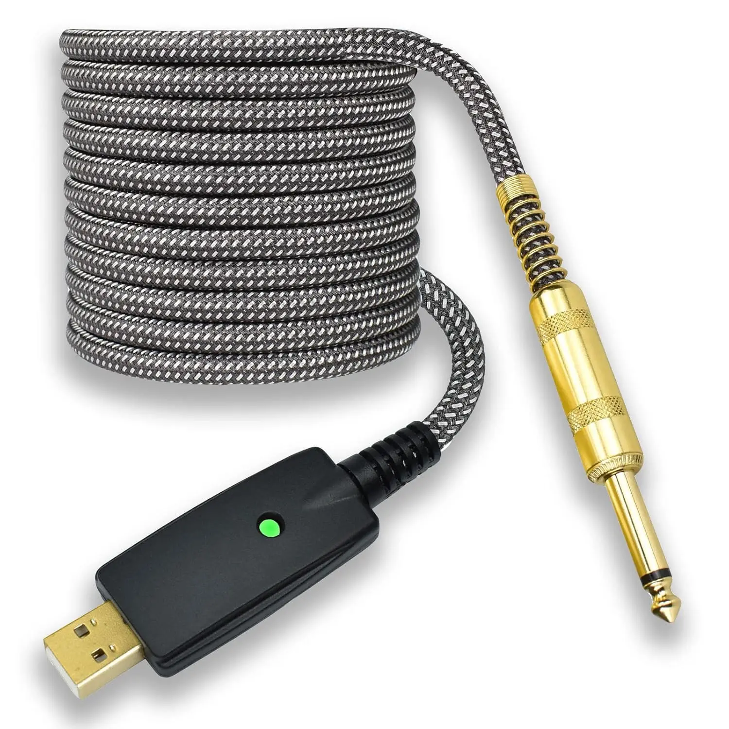 Guitar to USB Instrument Recording Cable, 10 Feet 1/4" TS Male to USB Guitar Cable, Nylon Braided, Gold Plated Plug, Noise Free, Plug and Play Connection, for Electric Guitar Bass Recording