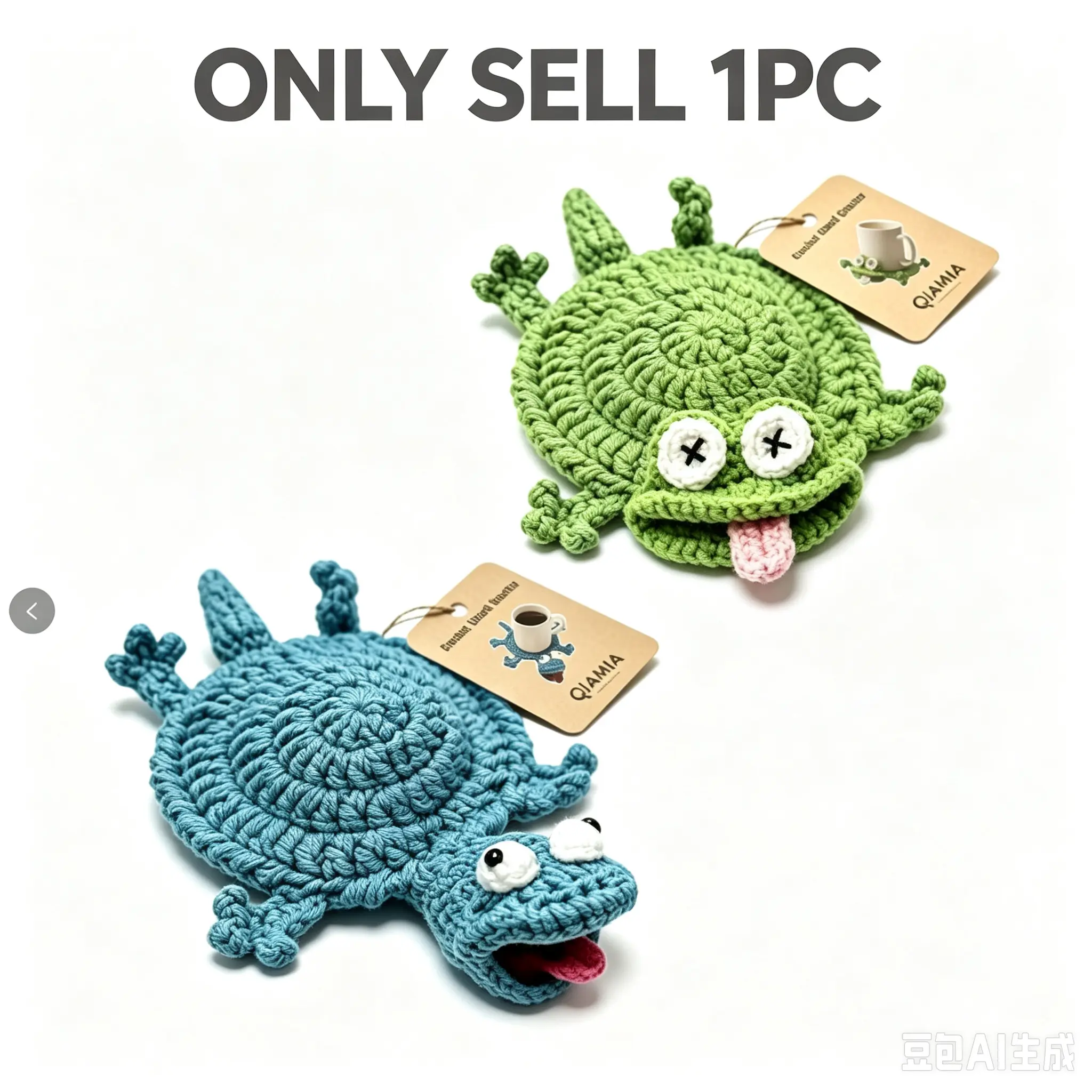 Handmade 3D Amigurumi Funny Crochet Lizard Coaster, Cute Tableware Drink Mat for Coffee Table Home Decor, Blue+Green Housewarming Gift