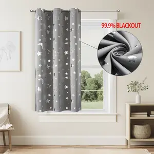 1pc Silver Color Star Moon Curtain, Sunshade Blind for Bedroom Living Room, Ready Made Full Lining, Ideal for Background Wall