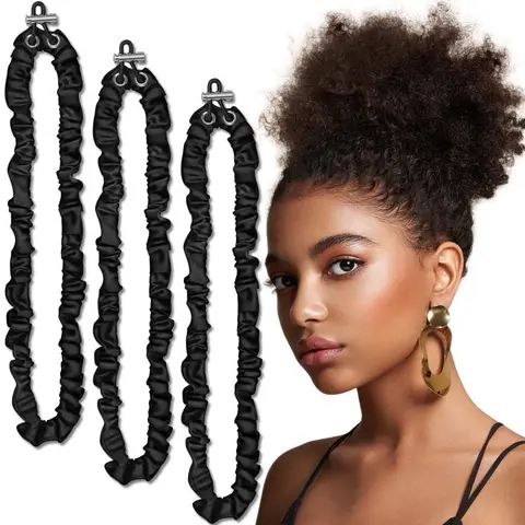 Women's 3pcs Satin Stretchy Tie Band - Extra Length, Adjustable, No-Slip, Fashionable, Durable, Metal Cord Lock Elastic Hair Accessory for Thick Curly Natural Hair, Satin Scrunchies