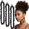 Women's 3pcs Satin Stretchy Tie Band - Extra Length, Adjustable, No-Slip, Fashionable, Durable, Metal Cord Lock Elastic Hair Accessory for Thick Curly Natural Hair, Satin Scrunchies