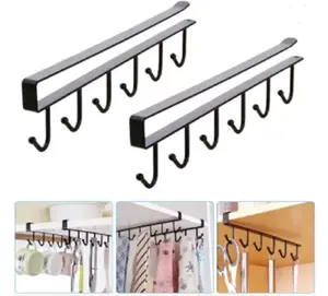 2-Pack Under-Shelf Mug Holder Rack – Space-Saving Coffee Cup Hooks for Kitchen Cabinet Storage Organiser Steel Decor Installation