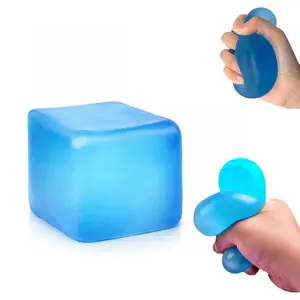 Square Gel Ice Cube Fidget Toy Blue Ice Cube Squishy for Anxiety Relief Stress Reliever Portable Slow Rebound Compact Safe Non-Toxic Office Home School Slow-Rising Textured