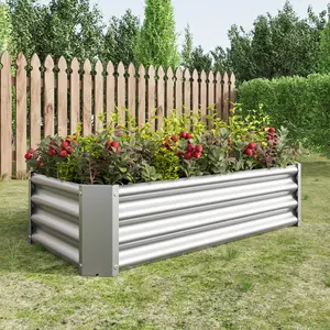 DOMISO Raised Garden Beds, Metal Raised Rectangle & Round Planter Beds for Plants, Vegetables, and Flowers Silver Black Green