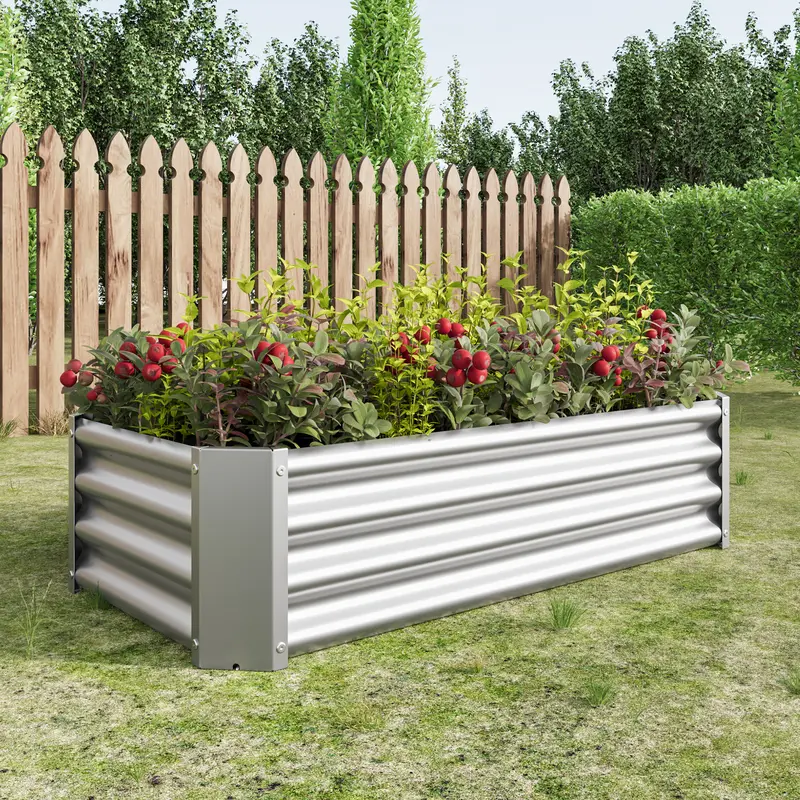DOMISO Raised Garden Beds, Metal Raised Rectangle & Round Planter Beds for Plants, Vegetables, and Flowers Silver Black Green