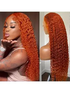 5X5 Ginger Lace Front Wigs Human Hair Orange Deep Wave Lace Front Wig Human Hair Pre Plucked Ginger Wet Wavy Deep Curly HD Frontal Wigs for Women 200 Density Kinky Curly Wig