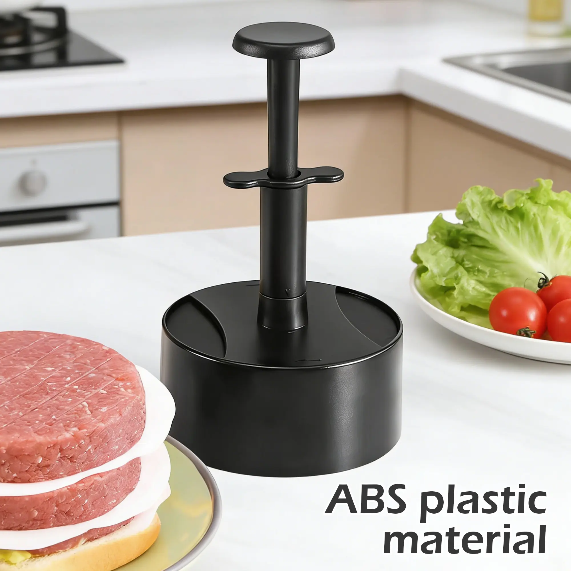 1 Count Hamburger meat press, black, non-stick coating, food-grade stainless steel, non-slip handle, for homemade burger patties