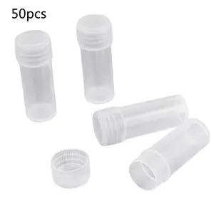50 pcs 5 ml translucent plastic sample bottles/test tubes (vials), small barrel shape, for liquid or powder, mini storage containers