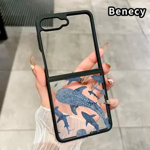 Whale Shark Wonders Pattern Foldable TPU Phone Case with Axis Guard and Complete Lens Protection for Z Flip 7/6/5/4 Shockproof Silicone Transparent Cover