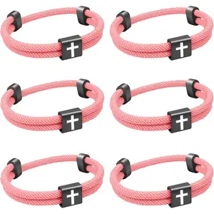 6 count Christian   Rope Bracelet, Braided Cord Bracelet for Men Women, Nautical Surf Beach Bracelets Gifts Set for ,  Woven String Bracelets with Adjustable Knot