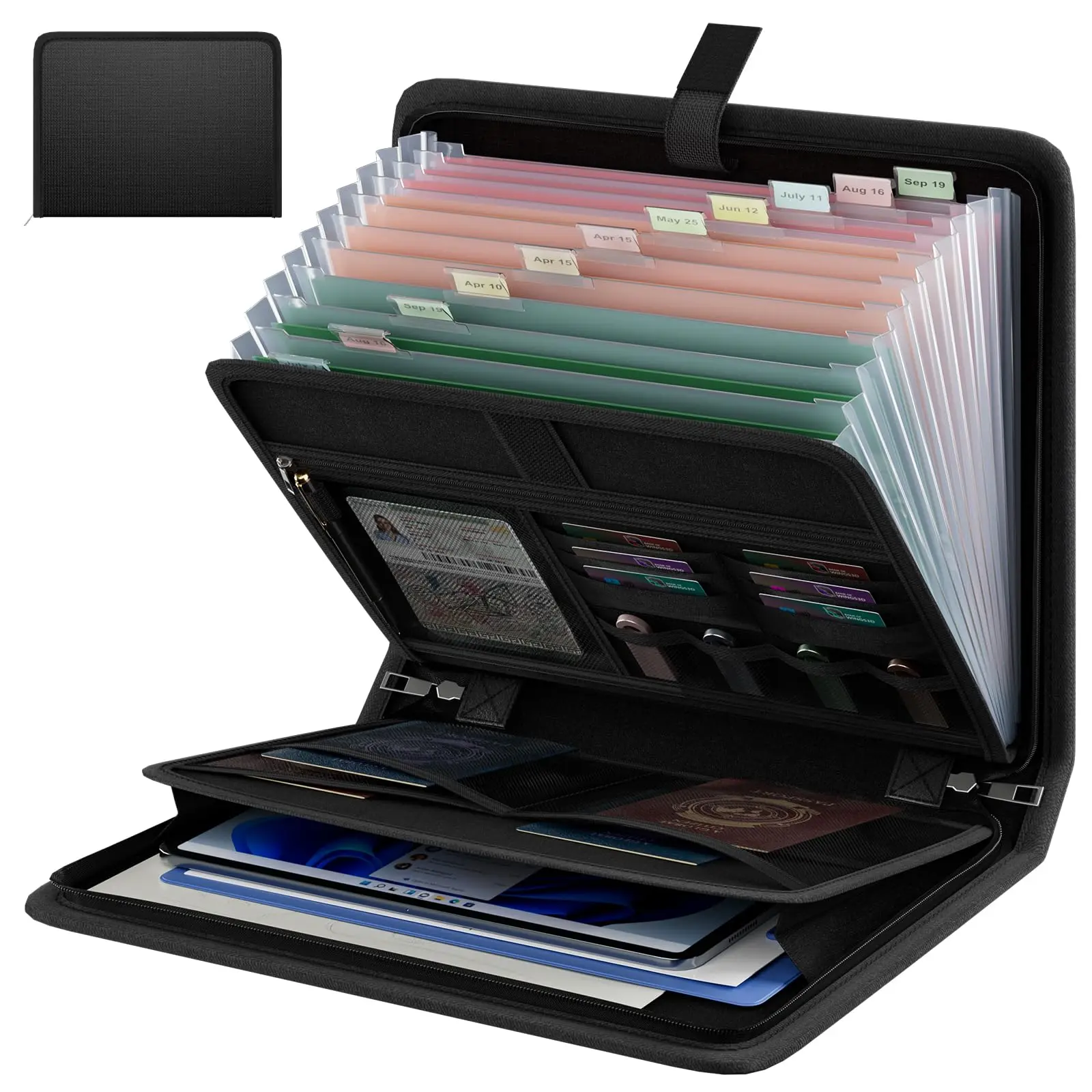 Fireproof Accordion File Organizer  Portable Expanding Folder With Waterproof Zipper&labels Black Document 13 Pockets For Important Document/paper Storage