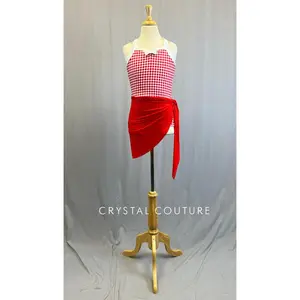 Red & White Gingham Halter Bathing Suit with Wrap Skirt