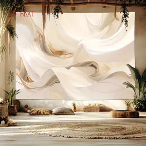 1-Piece Polyester Tapestry - Smooth Satin Design, Soft White & Cool Gray Interweave, Delicate Golden Accents, Wedding & Holiday Home Decoration, High-Quality Decor Backdrop