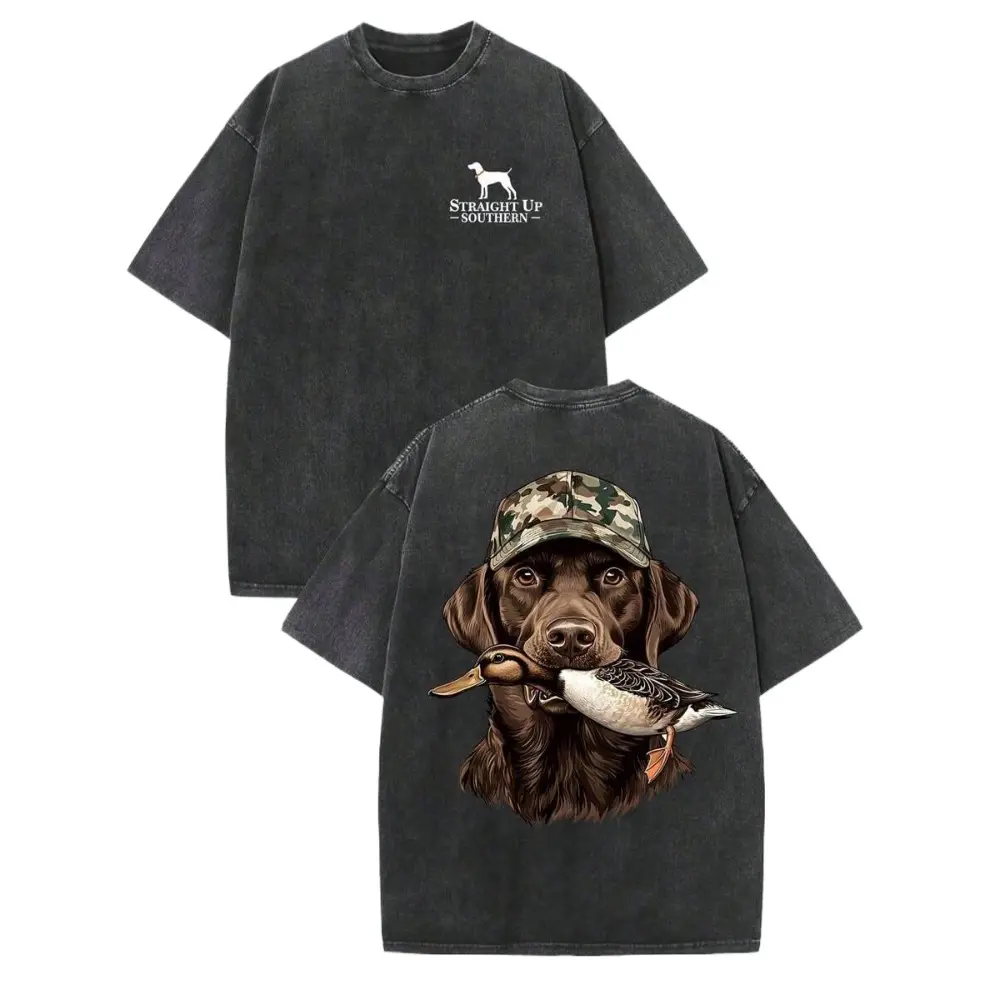 Southern Vintage Washed T-Shirt –Lab Duck Hunting Graphic Tee, Backwoods Outdoor Shirt, Gift for Southern Hunting Fans