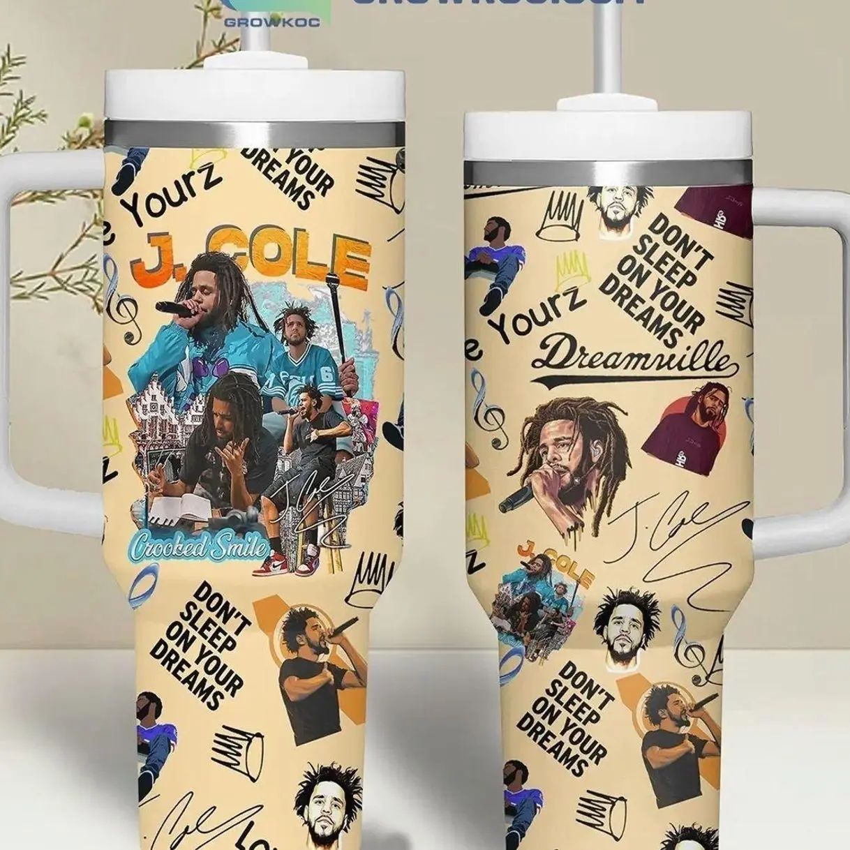 J. Cole 40oz Tumbler with Handle & Straw, Dreamville Travel Mug, Hip Hop Music Cup, Rapper Fan Gift, Crooked Smile Tumbler, Rap Music Lover Gift, J. Cole Fans