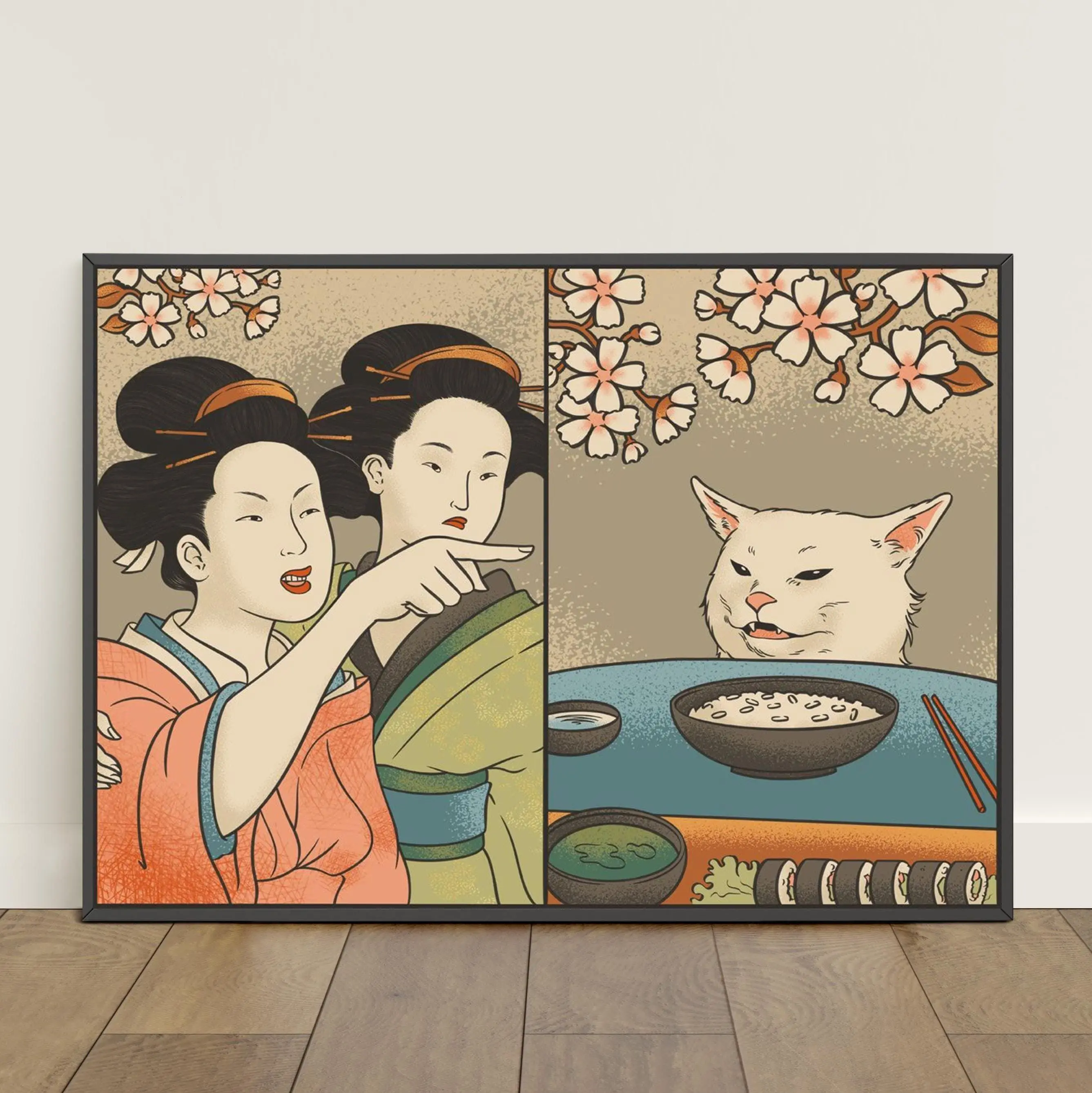 [SALE UP TO 50] Woman Yelling at a Cat Poster, Japanese Meme Wall Art, Meme Print