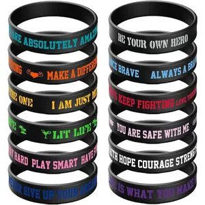 12 count Inspirational Rubber Bracelet Motivational Quote  Bracelets Colored Inspirational Wristbands Stretch Unisex Wristbands for Women Men Teen Gifts