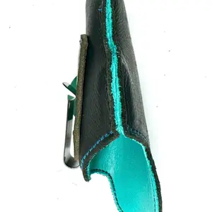 Byrds Handmade Leather Holster with Teal and Black Colors and Custom Engraving