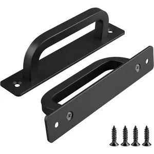 5-Pack Black Barn Door Handle Pull 6-Inch Cabinet Drawer Pulls Screen Door Handle Replacement Outdoor Gate Handle Self-Drilling with Backplate
