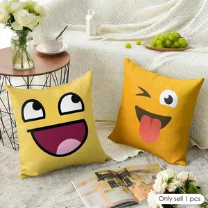PIKPAKA Funny emoji Cushion Cover Organic linen, breathable and skin-friendly, invisible zipper Eco-friendly double-sided printing，Washable and mite-removing, durable DIY fabric ，The perfect gift for home decor enthusiasts