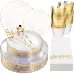 210 count Clear and  Plates for 30 Guests, Plastic Plates for Party, Includes:30  Dinner Plates, 30  Dessert Plates, 30 Paper Towels with 90 Silverware & 30 Cups MirthMood