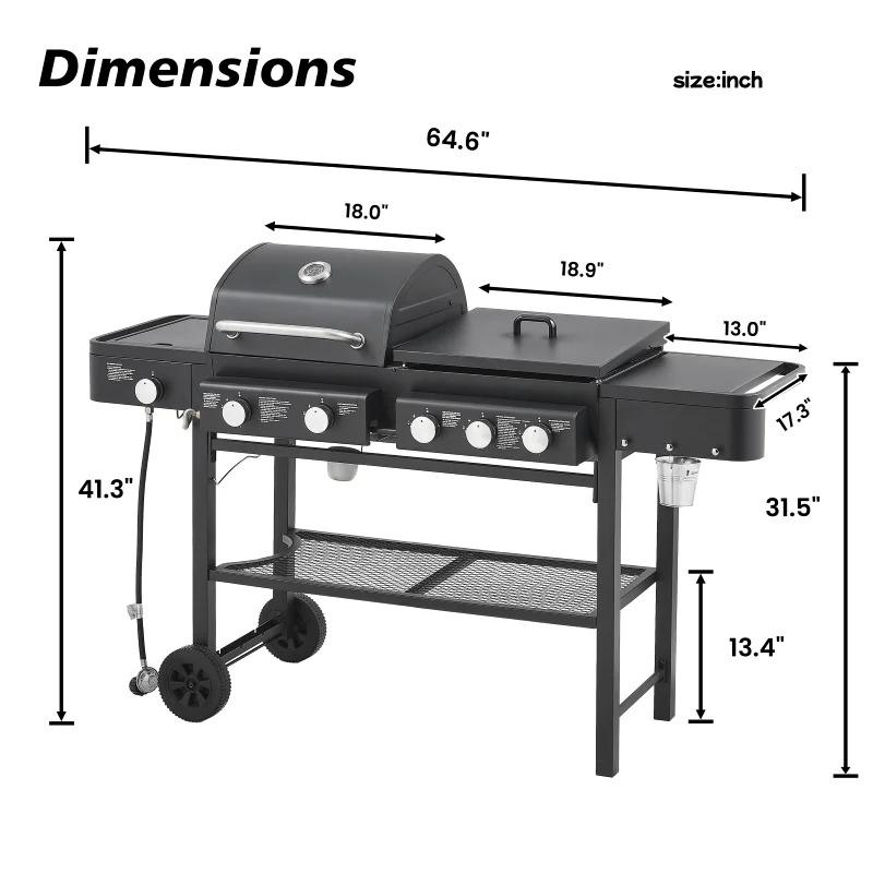 Overseas Stock All-in-One Propane Gas Grill with Grilling & Griddling Functions 745 Sq.Inch Cooking Space