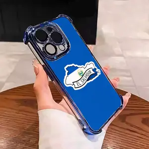 El Salvadoran Flag Pattern Blue background design Suitable for Aesthetic Electroplated TPU Casing For iphone 17 16 15 14 13 12 11 X XS PRO PLUS MAX AIR Samsung S26 S25 S24 S23 Four Corners Anti-Fall Transparent Casual Soft Silicone Phone Cases L1807