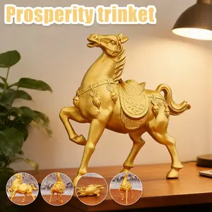 Golden Horse Figurine Home Decor Desktop Craft Lucky Horse Zodiac Metal Alloy Ornament Home Ornaments for Success Wealth and Prosperity Feng Shui Ornaments Home Office Decoration