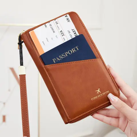 Family Passport Wallet Holds 2 Passports, Rfid Shield Travel Document Organizer, Large Capacity Handbag with Pen Holder, Ideal Gift for Men，Suitable for Thanksgiving, Christmas, Valentine's Day