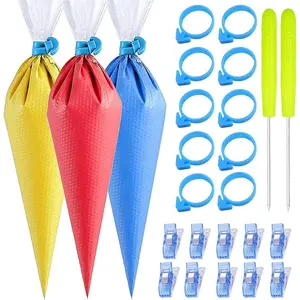 122 count Tipless Piping Bags - 100 count Disposable Piping Pastry Bag for Royal Icing/Cookies Decorating - 10 Pastry Bag Ties,10 Clips &2 Scriber  -  Cookie/Cake Decorating Tools (10 Inch)