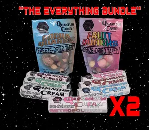 O.M.Geeks Ltd Quantum Cream Quantum Candy Freeze-Dried ice Cream - Freeze-Dried Taffy "THE EVERYTHING BUNDLE X2" 7 Variety Pack Quantum Cream X2 + 2 Variety Pack Quantum Candy X2 (2 Fruit Quarks and 2 Cocoa Quarks) Candy Snack