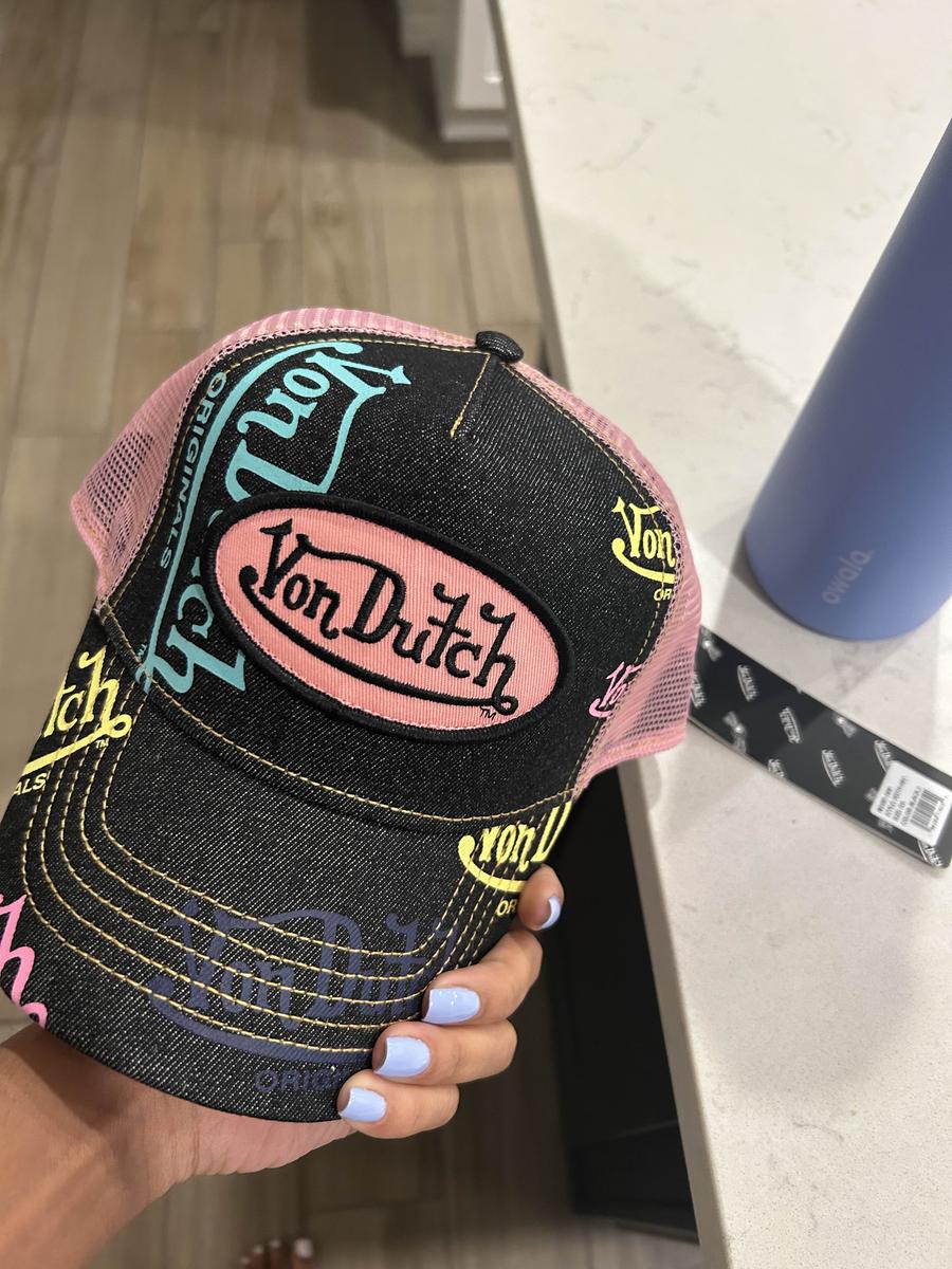 Item: Dark Denim Pink Logo Trucker