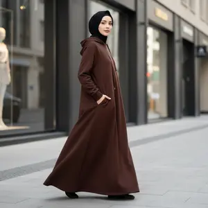 French Terry Hoodie Abaya With Pockets  (MA340) Modest Fashion