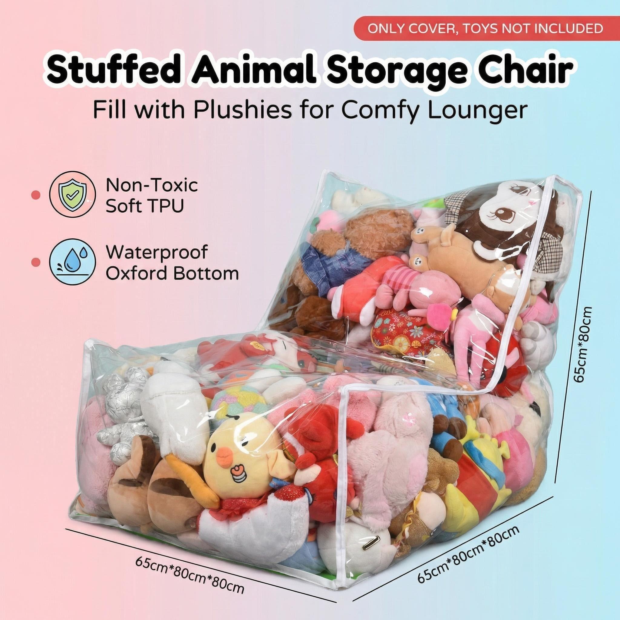 Clear Kids Recliner Sofa, Convertible Lounge Chair for Boys and Girls, See-Through TPU Shell & Waterproof Oxford Cloth, Stuffed  Storage Chair (Shell Only, Toys Not Included)