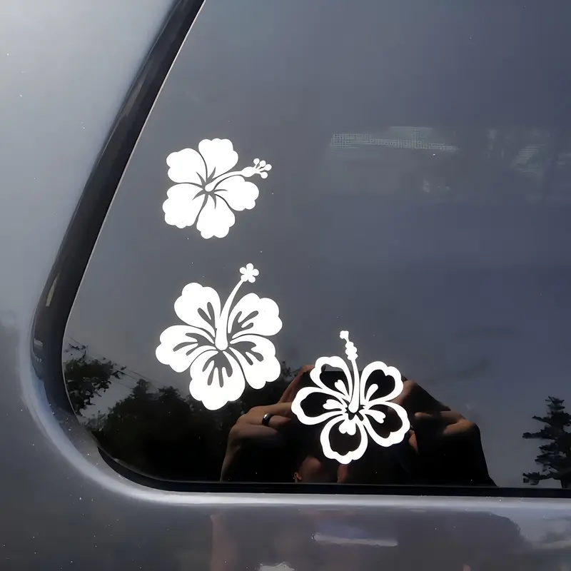 English: Creative Hibiscus Flower Car Decorative Stickers, Car Decals, Universal Stickers for Car Bodies and Windows, Windshield Sticker, Add a Literary Atmosphere to the Car