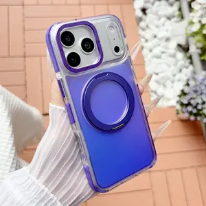 HUTU electroplating process color-changing magnetic phone case + metal 360 °   rotating stand, highly transparent acrylic back plate, anti-yellowing and anti-fall, compatible with MagSafe iPhone 17promaxcase, 17 Air, 16, 15, 14, 13Plus and 16e wireless ch