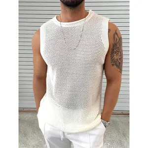 Men's Summer Casual Knit Vest, Fashionable Hollow Out Design, Thin Fitted Sweater for Daily Commute & Streetwear