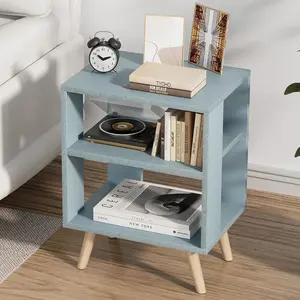 Night Stand, Blue Kids Nightstand, Modern End Table with Open Storage, 2-Tier Nursery Bedside Table for Small Space, Living Room, Bedroom