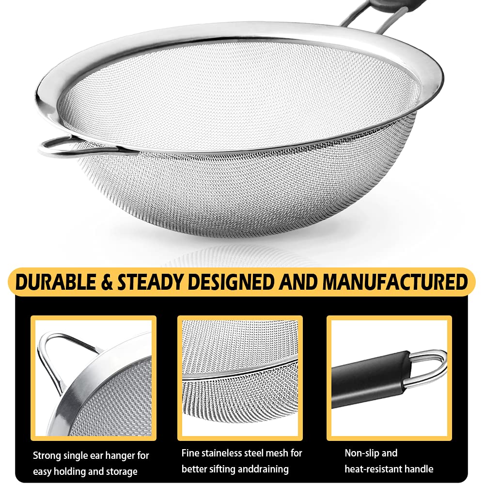3PCS Stainless Steel Fine Mesh Strainer, Insulated Handle Kitchen Sieve, Food Colander for Rice & Pasta, Flour Sifter Baking & Cooking Tool 3PCS Stainless Steel Fine Mesh Strainer, Insulated Handle Kitchen Sieve, Food Colander for Rice & Pasta, Flour Sifter Baking & Cooking Tool