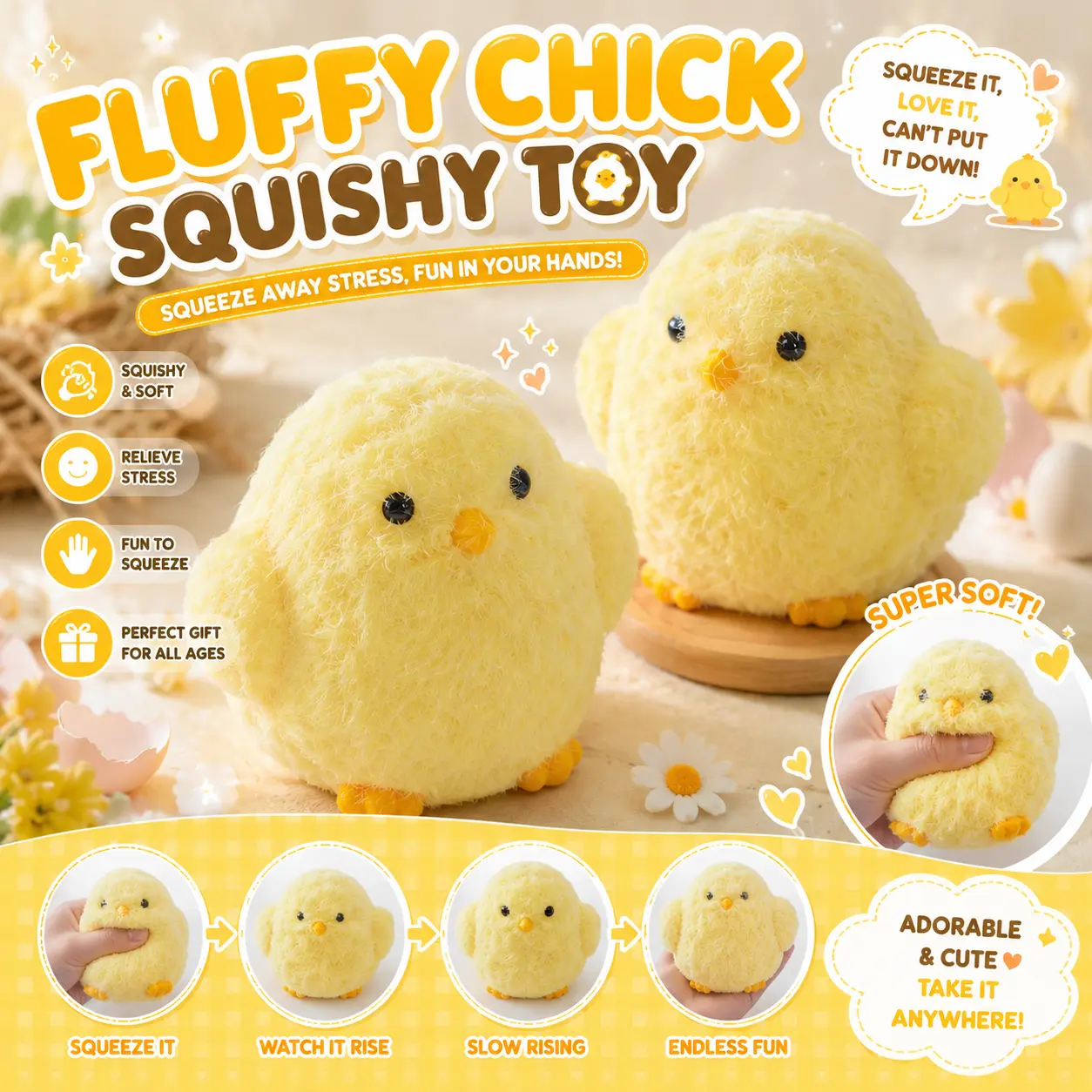 [Yuyu's Squishy World] Handmade Taba Squishiesfurry chickenSquishy Toys stress balls for adults squishy toys anxiety relief items furry chicken,stress balls for kids