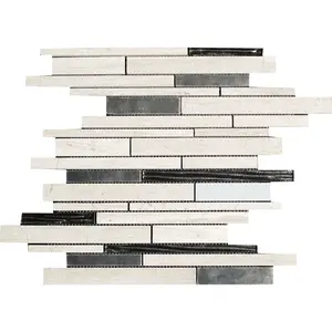 Stainless Steel Glass and Haisa Marble Glass Mosaic Tile