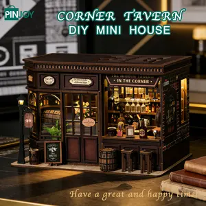 Wooden Corner Tavern DIY Model Kit, Bookshelf Decoration 3D Puzzle, Wooden Jigsaw Puzzle, Fun Stress Relief Craft Project for Adults and Teens