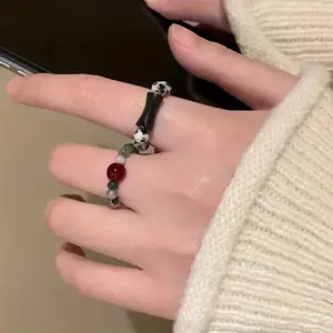 2 Pcs Natural Stone Beaded Ring Set, Bohemian Style Elastic Finger Rings, Unique Design for Women, Best Friend & Couple Jewelry